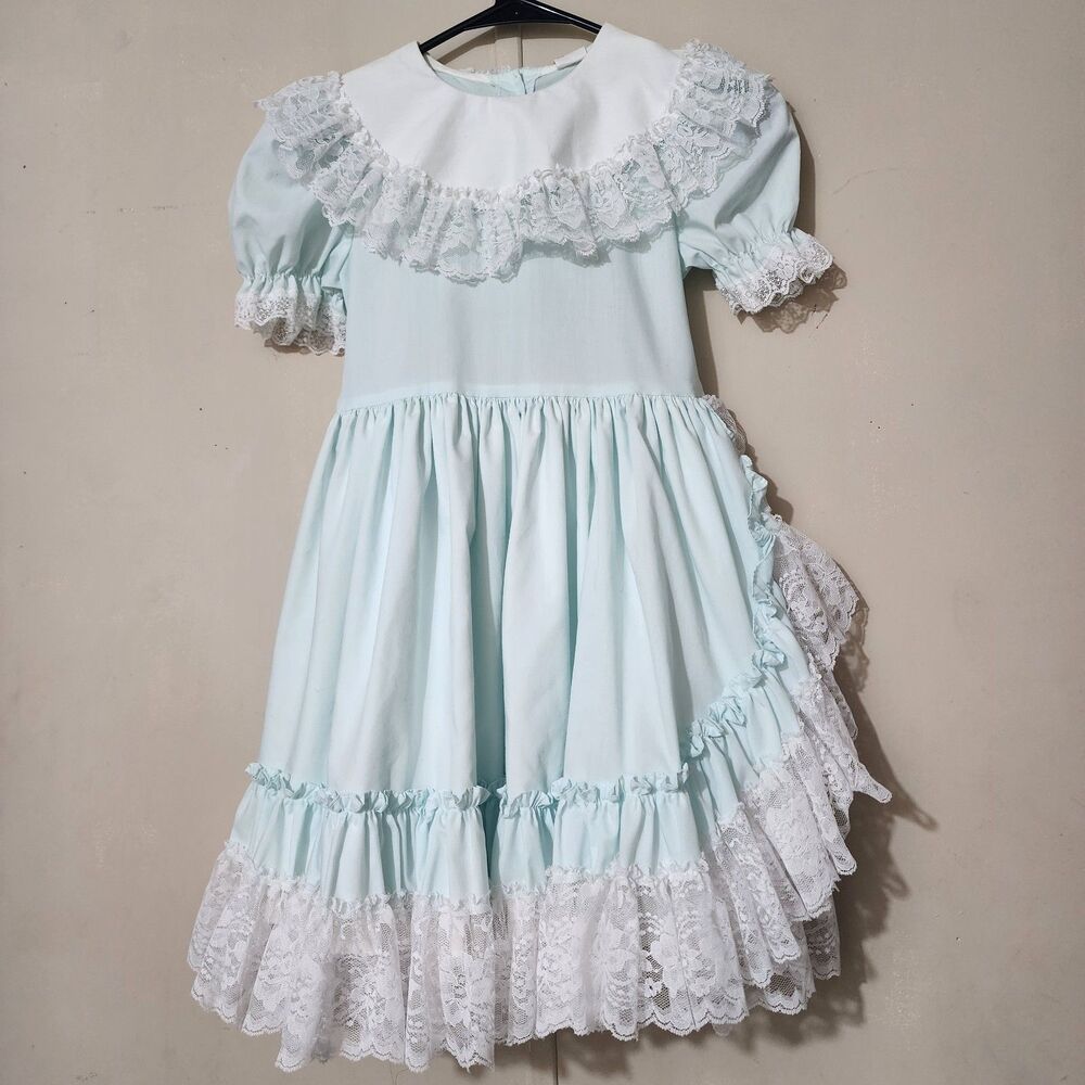 Dolls & Darlings Vintage 1980s Mint Green Pageant Girl Frilly Lace Dress Sz 6X